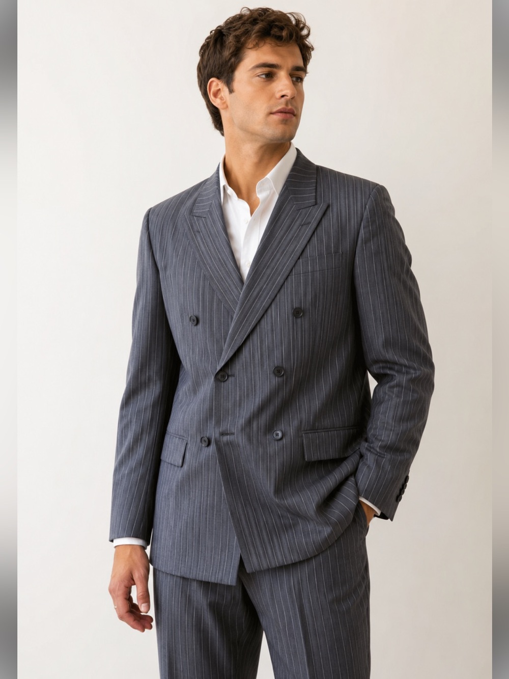Vinci Designed in Italy Gray Pinstripe Double-Breasted Blazer Sport Coat 42R